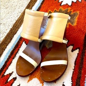 Tory Burch Wooden Wedge with Leather Strap